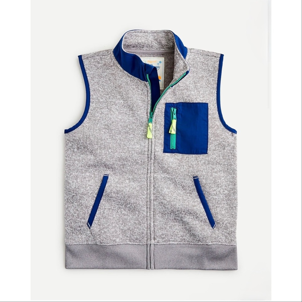 J Crew Boys Fleece Vest XL Marled Grey Pocket Spring Hiking Camp Camping Outdoor